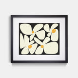 Flowers Black Yellow Abstract Art Print Black Frame