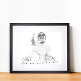 Stevie Wonder Hand Drawn Illustration in Recording Studio With Black Gallery Frame