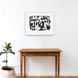 Abstract art line drawing illustration print by Yada Studio with white frame