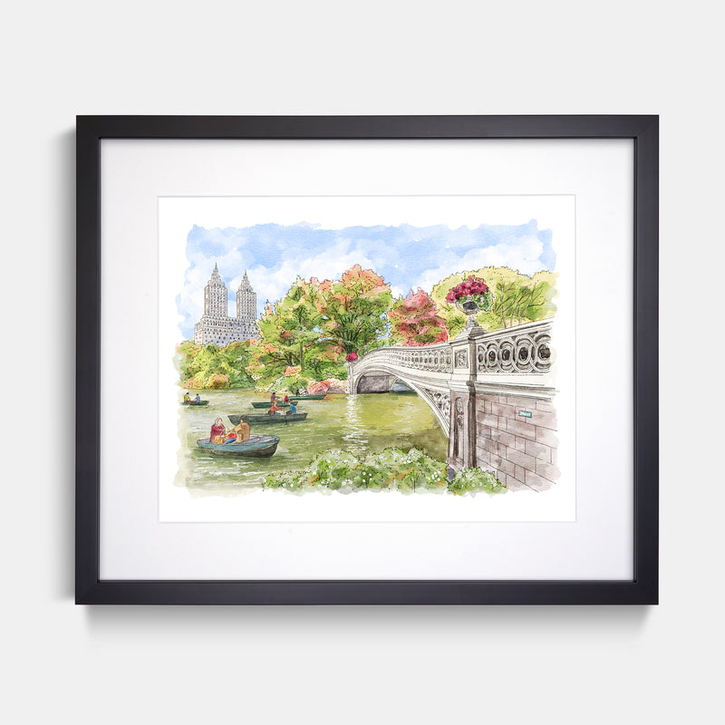 Central Park Bow Bridge Watercolor Art Print