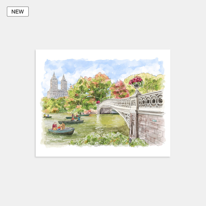 Central Park Bow Bridge Watercolor Art Print