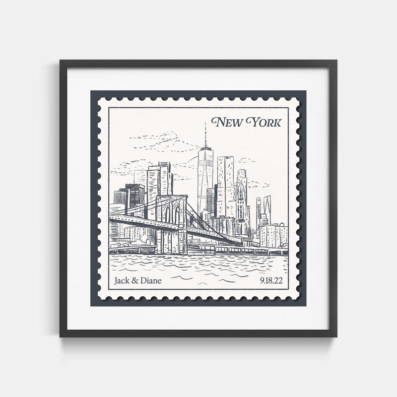 Personalized Vintage NYC Stamp Art Print