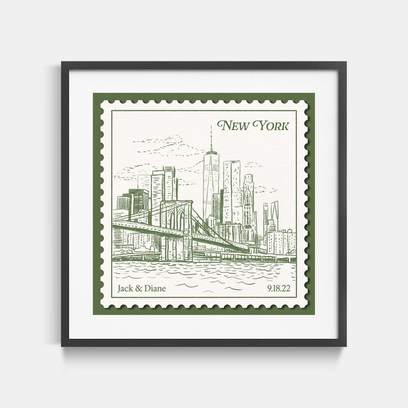 Personalized Vintage NYC Stamp Art Print