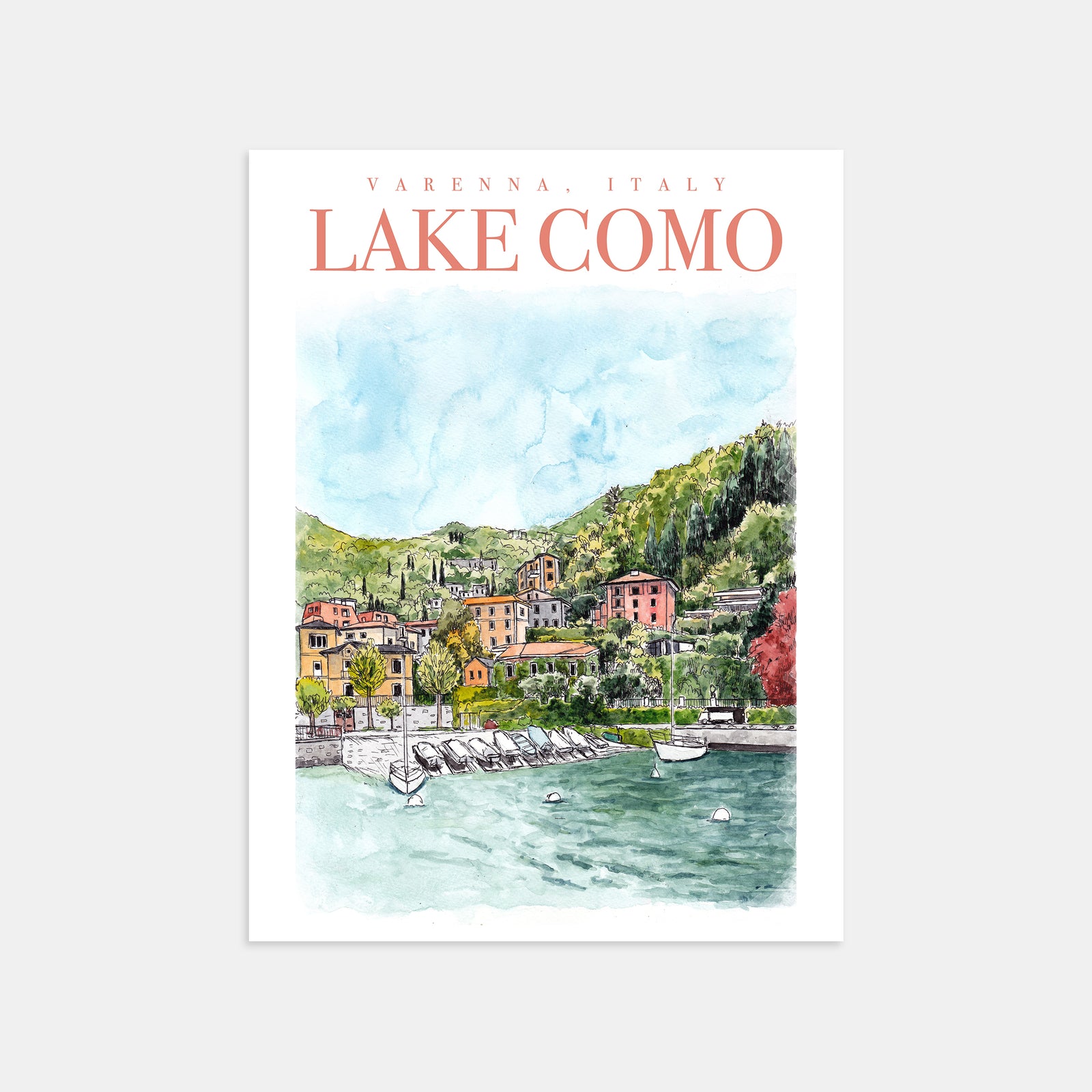 Pescallo Original hand painted by Piero Lake como buy italy watercolor italian landscape lake como italy painted print lake como