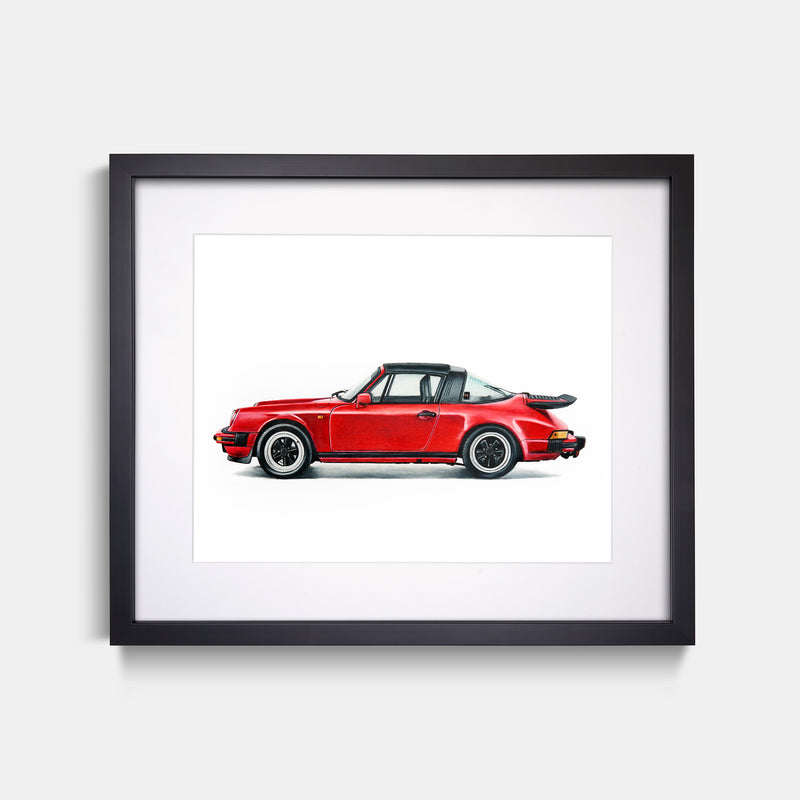1984 Porsche 911 Targa Red Print Black Frame