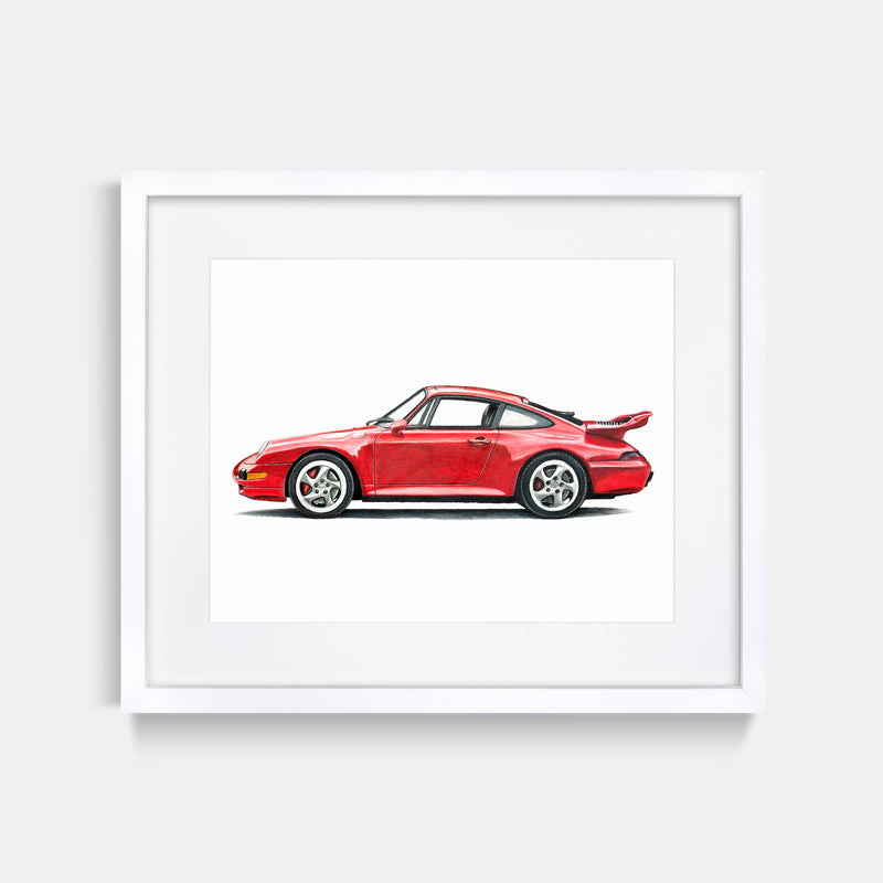 1997 Porsche 911 Red Art Print White Frame