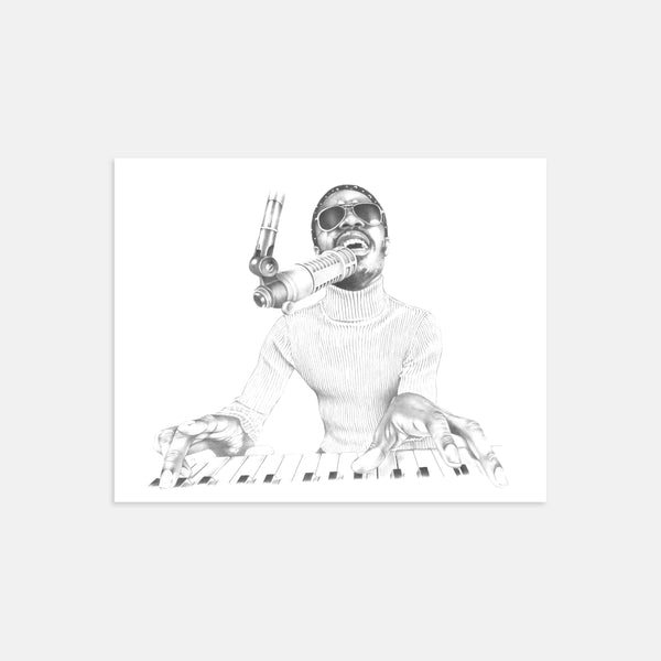 Stevie Wonder Hand Drawn Illustration in Recording Studio Print Only