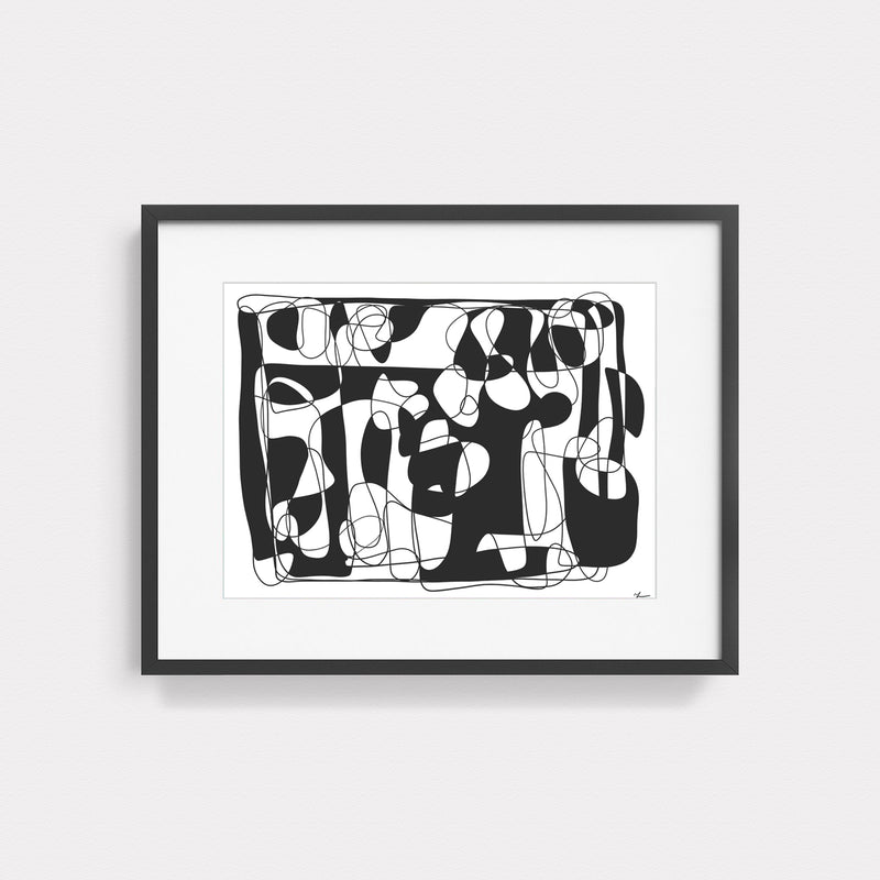 Abstract art line drawing illustration print by Yada Studio with black frame